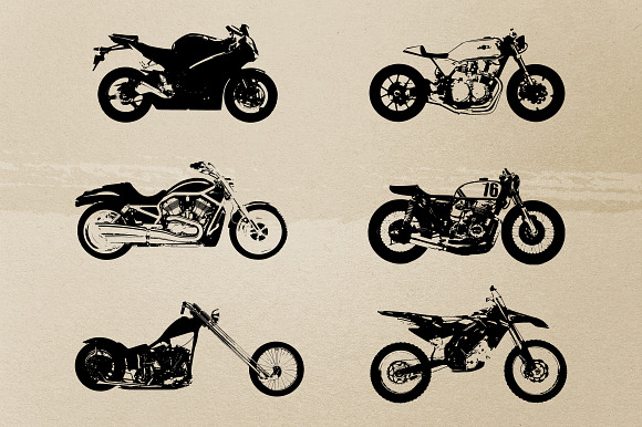 Vintage Motorcycle Silhouettes in Objects - product preview 3