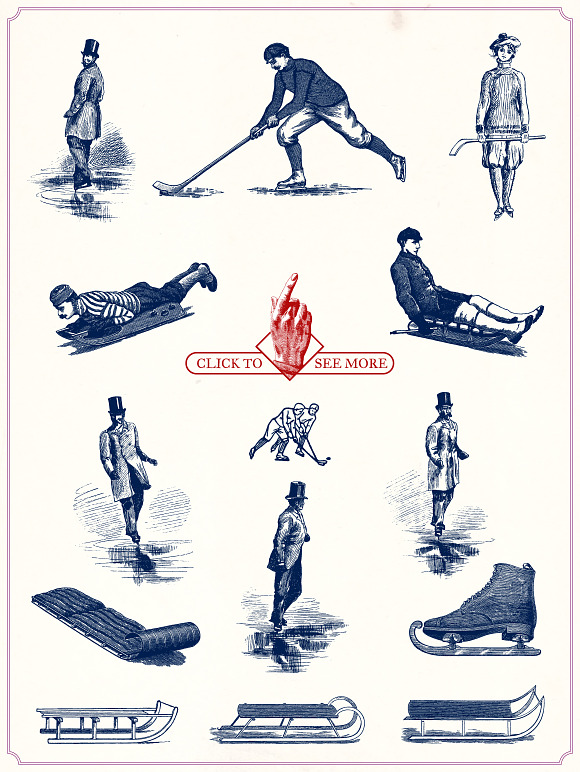 Vintage Winter Sports Illustrations in Illustrations - product preview 3