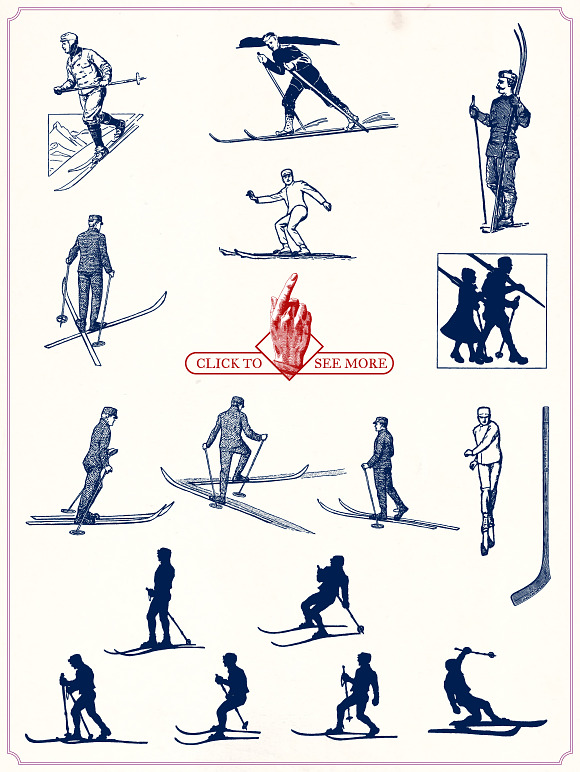 Vintage Winter Sports Illustrations in Illustrations - product preview 4