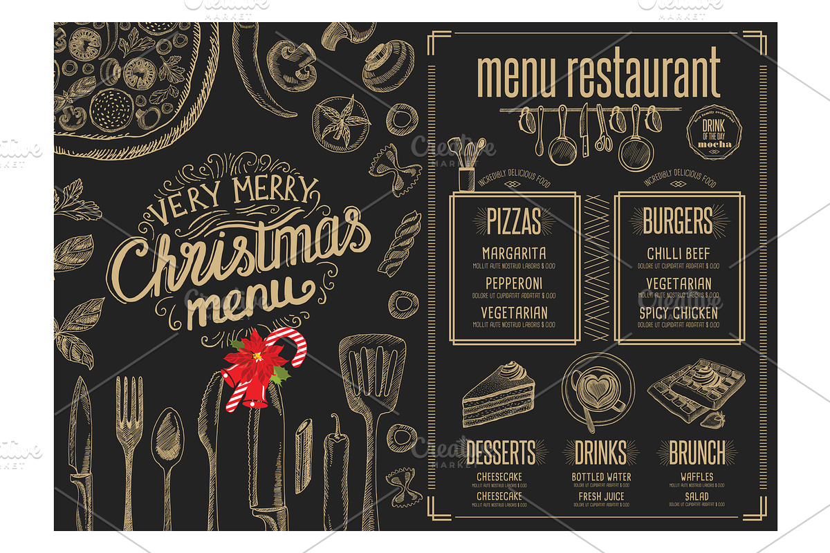 Christmas restaurant brochure in Illustrations - product preview 8