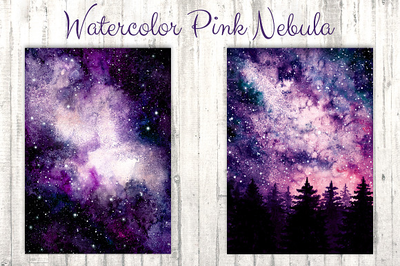 Watercolor Pink Nebula Collection in Illustrations - product preview 1