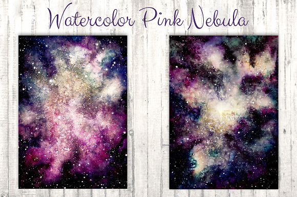 Watercolor Pink Nebula Collection in Illustrations - product preview 2