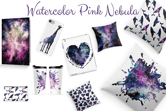 Watercolor Pink Nebula Collection in Illustrations - product preview 5