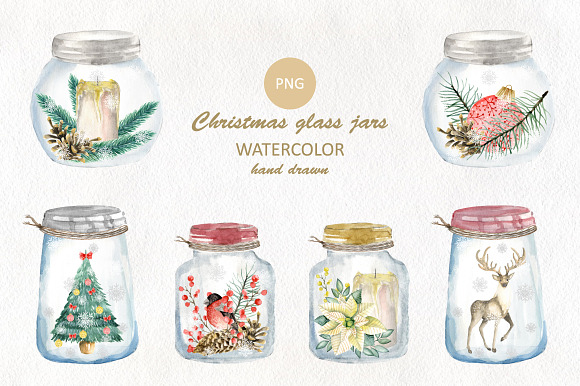 Watercolor Christmas set in Objects - product preview 5