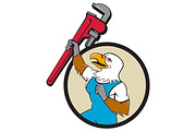 Plumber Eagle Raising Up Pipe Wrench