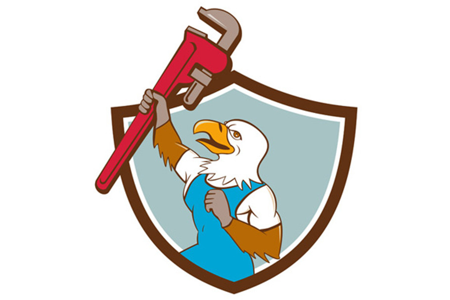 Eagle Plumber Raising Up Pipe Crest in Illustrations - product preview 8