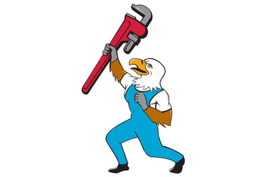 Plumber Eagle Standing Pipe Wrench  in Illustrations - product preview 8