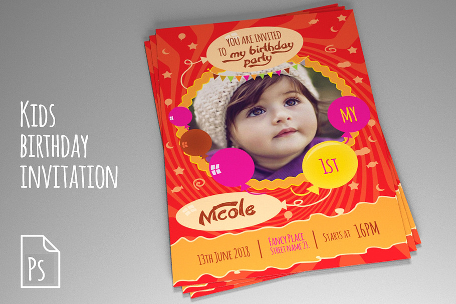 Kids Birthday Invitation PSD vol. 2 in Card Templates - product preview 8