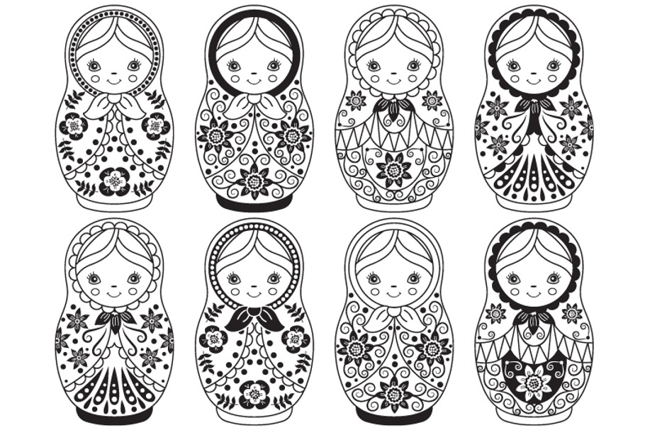 Vector Black & White Matryoshka Set in Illustrations - product preview 8