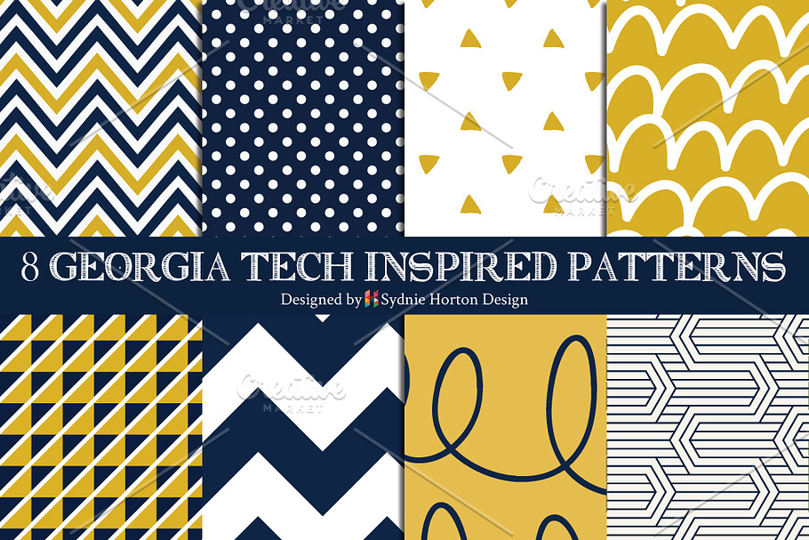 8 GA Tech inspired Seamless Patterns