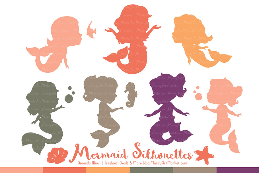 Mermaid Silhouettes in Antique Peach in Illustrations - product preview 8
