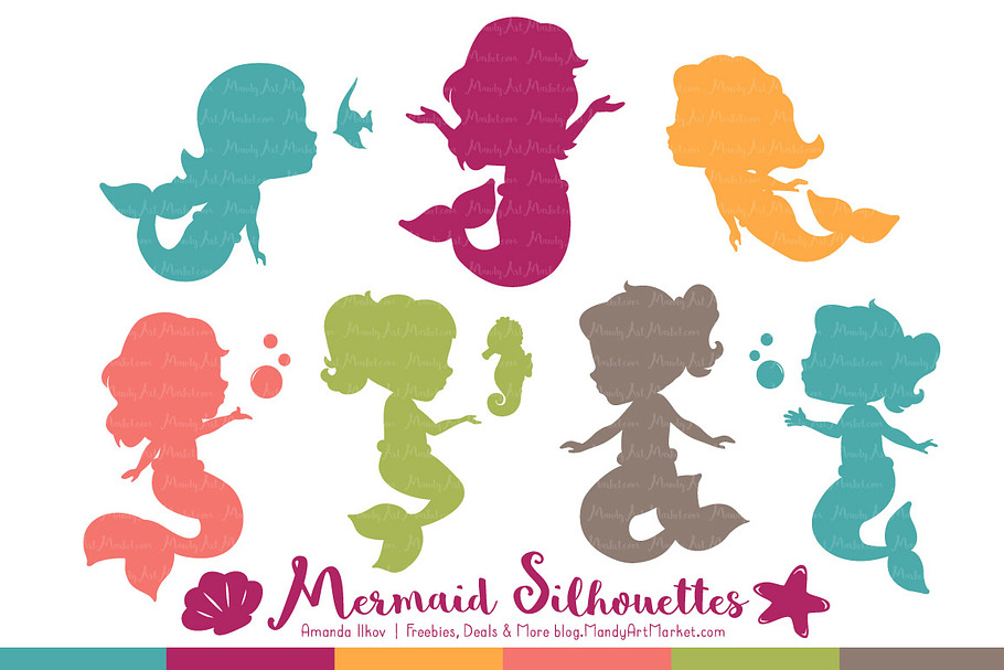Mermaid Silhouettes in Bohemian in Illustrations - product preview 8