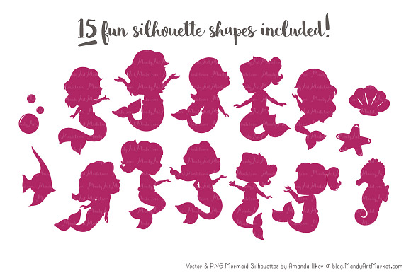 Mermaid Silhouettes in Bohemian in Illustrations - product preview 1