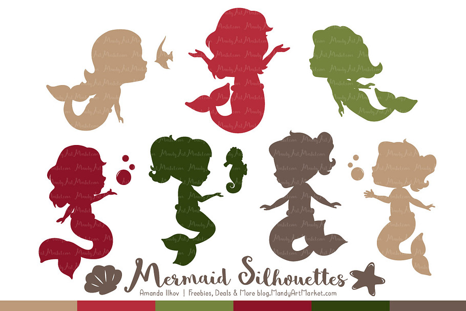 Mermaid Silhouettes in Christmas in Illustrations - product preview 8