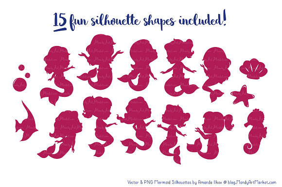 Mermaid Silhouettes in Jewel in Illustrations - product preview 1