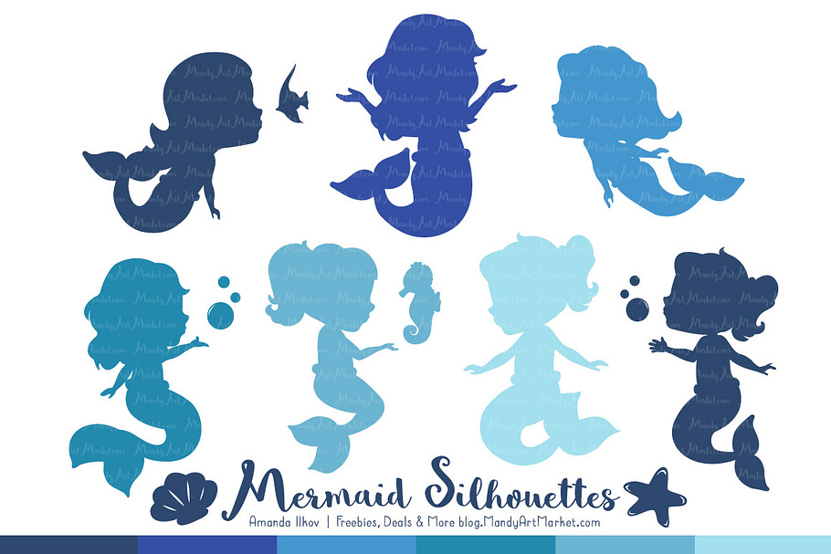 Shades of Blue Mermaid Clipart