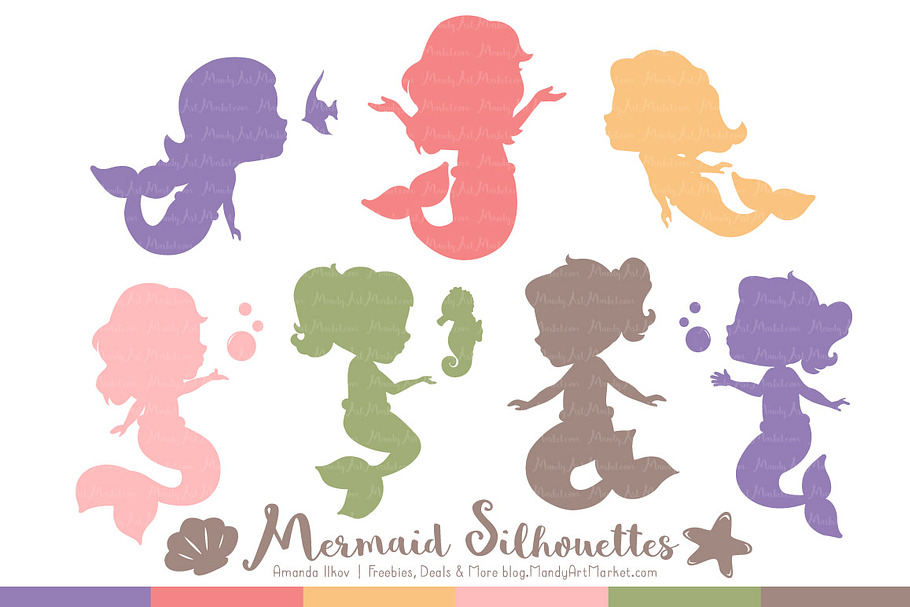 Mermaid Silhouettes in Wildflowers in Illustrations - product preview 8