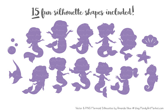 Mermaid Silhouettes in Wildflowers in Illustrations - product preview 1