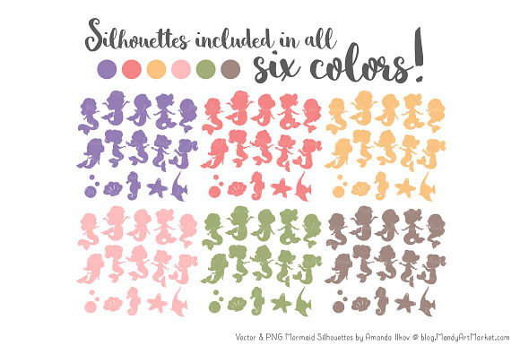Mermaid Silhouettes in Wildflowers in Illustrations - product preview 2