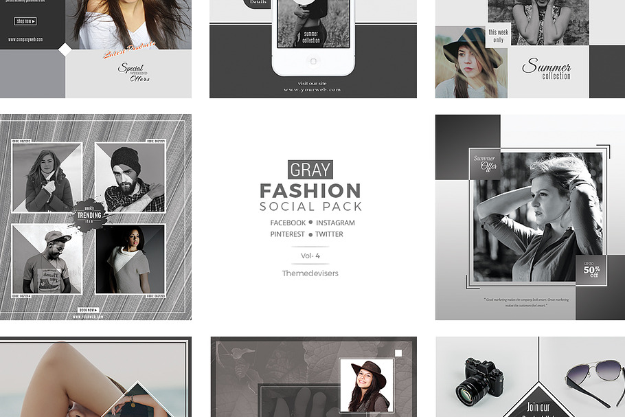 Gray Fashion Social Media Pack in Social Media Templates - product preview 8