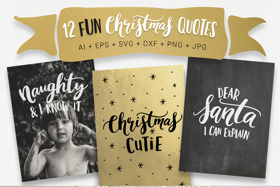 12 fun Christmas quotes, svg, vector