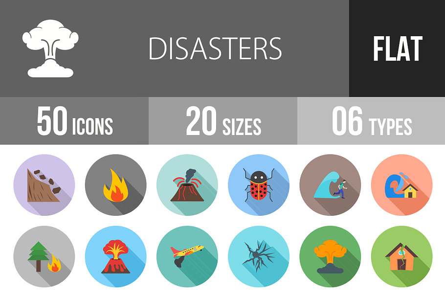 50 Disasters Flat Shadowed Icons in Graphics - product preview 8