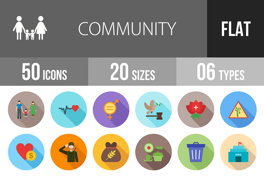 50 Community Flat Shadowed Icons