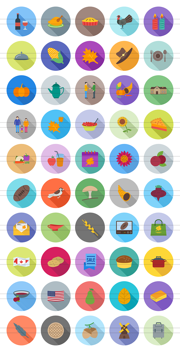 50 Thanksgiving Flat Shadowed Icons in Thanksgiving Icons - product preview 1