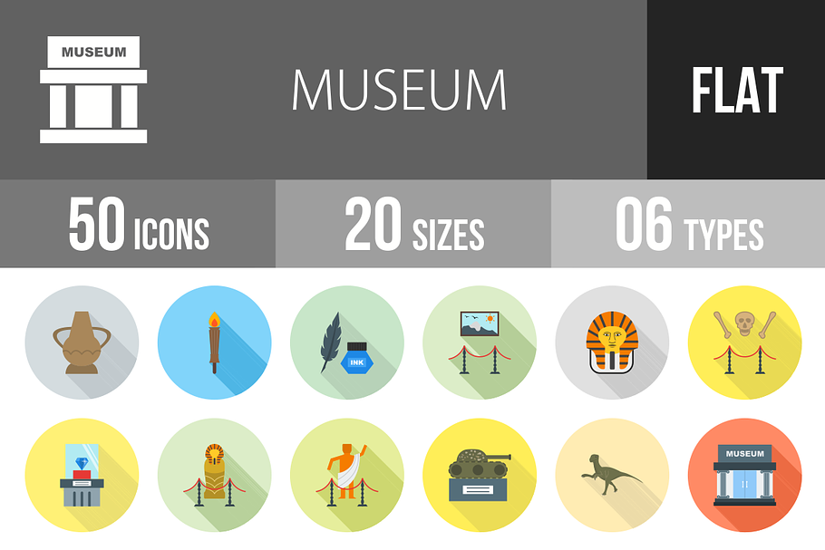 50 Museum Flat Shadowed Icons