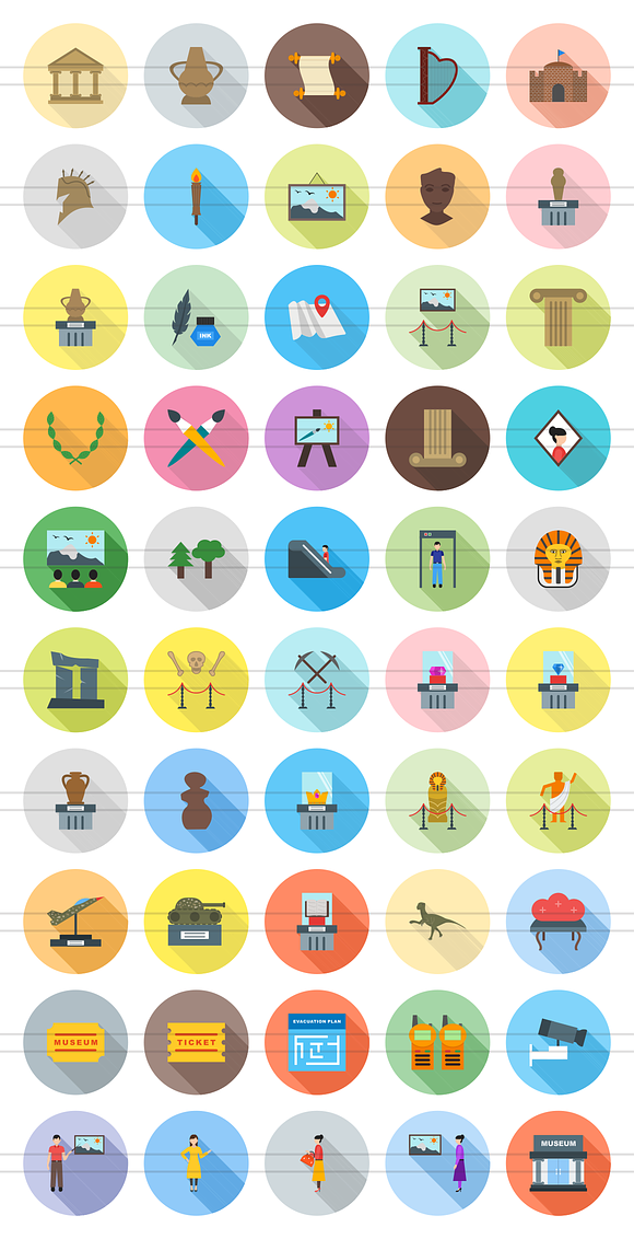 50 Museum Flat Shadowed Icons in Graphics - product preview 1
