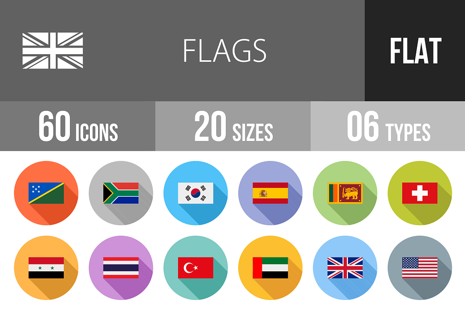 60 Flags Flat Shadowed Icons
