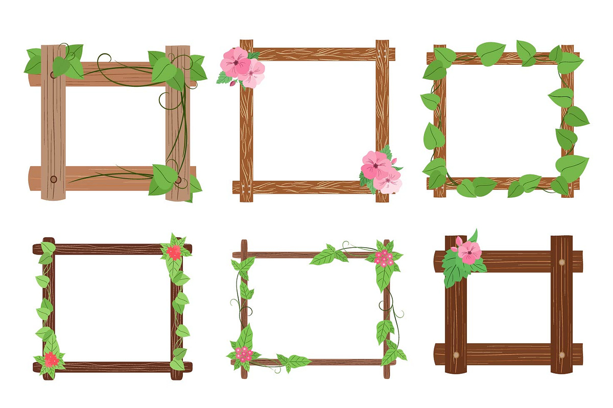 Wooden frames with leaves vector set in Objects - product preview 8