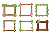 Wooden frames with leaves vector set