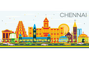 Chennai Skyline with Color Landmarks