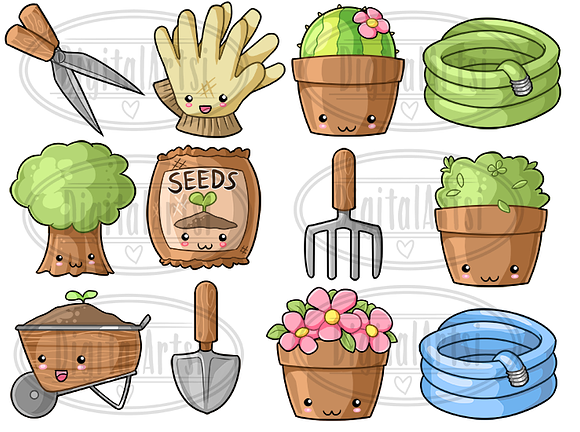Kawaii Gardening Clipart in Illustrations - product preview 1