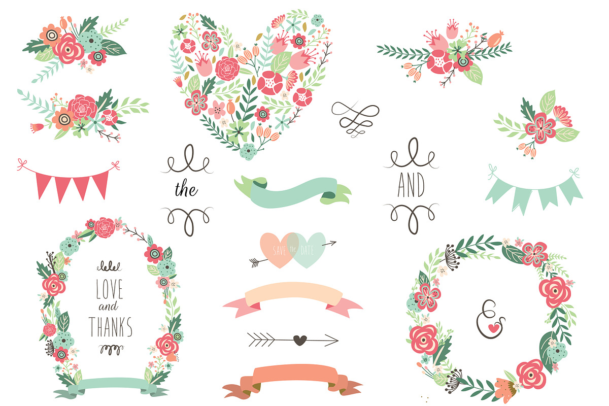 Save The Date Floral Wedding Clipart in Illustrations - product preview 8