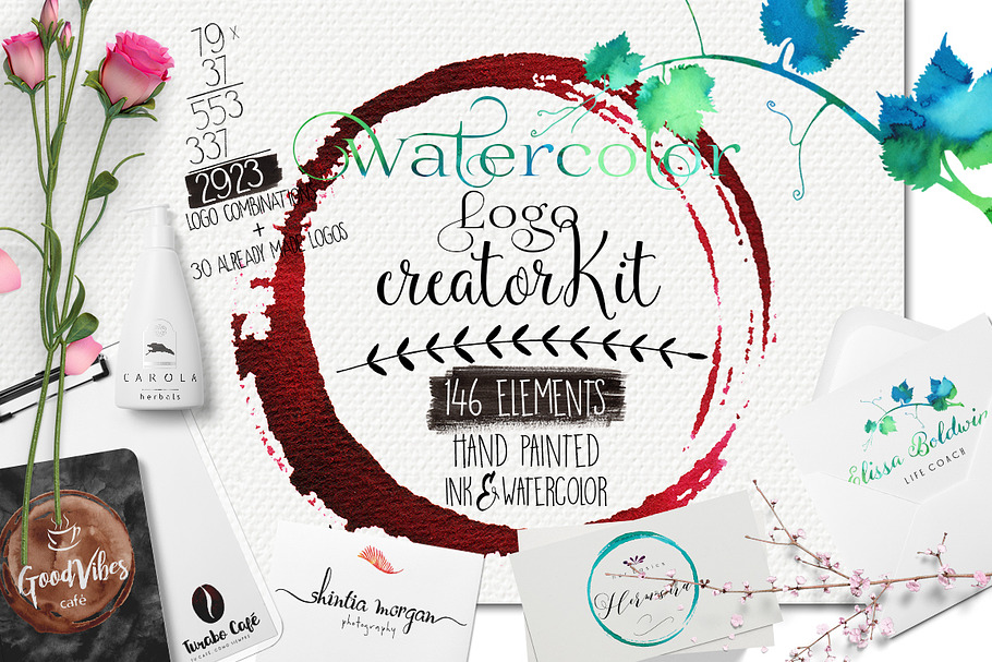 Watercolor LOGO creator kit in Illustrations - product preview 8