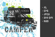 Camper car Poster (vector)
