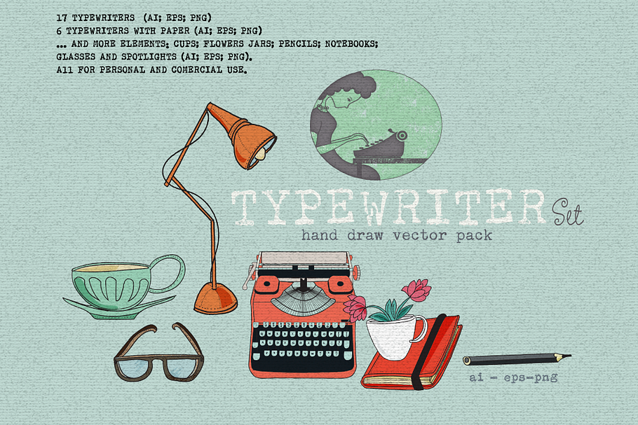 TYPEWRITER SET in Illustrations - product preview 8