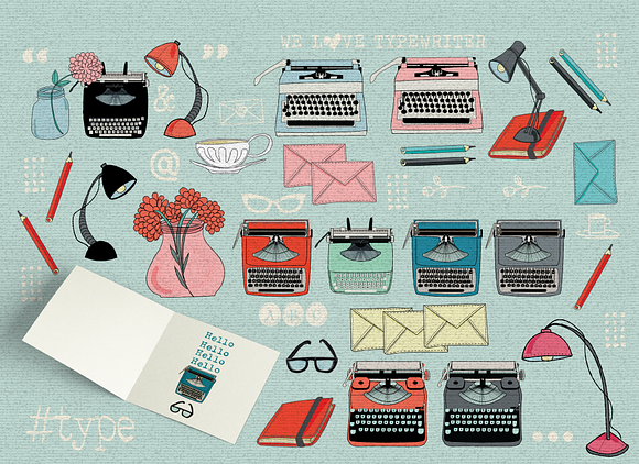 TYPEWRITER SET in Illustrations - product preview 2