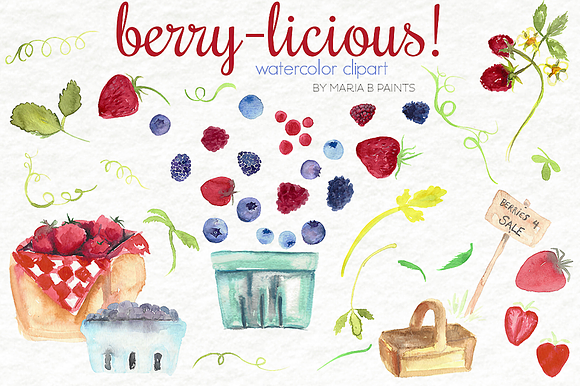 Watercolor Clip Art - Berries in Illustrations - product preview 1