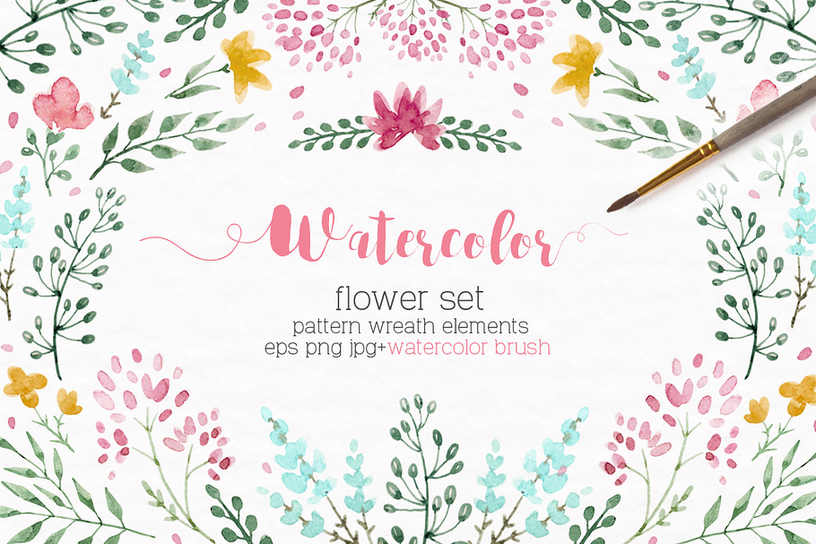Watercolor floral set +Brushes in Photoshop Brushes - product preview 8