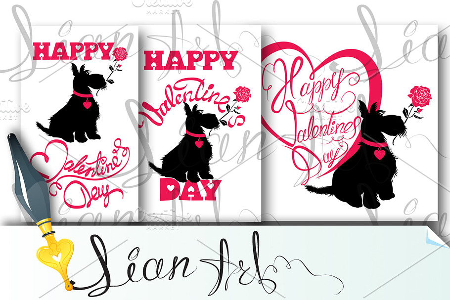Happy Valentine`s Day, 3 cards in Illustrations - product preview 8