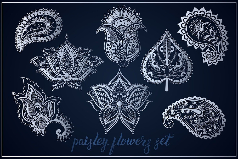 Paisley flowers & leaf Indian set in Patterns - product preview 8