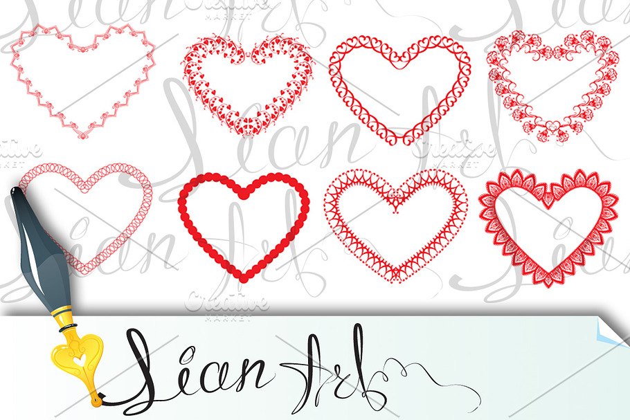 Set of vintage ornamental hearts  in Illustrations - product preview 8