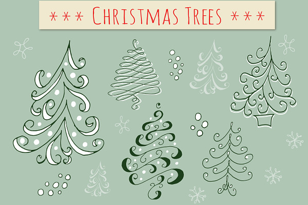 Christmas Tree Doodle Clipart Set!