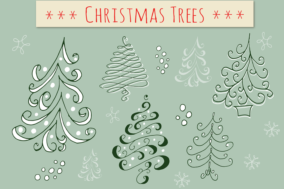 Christmas Tree Doodle Clipart Set! in Objects - product preview 8