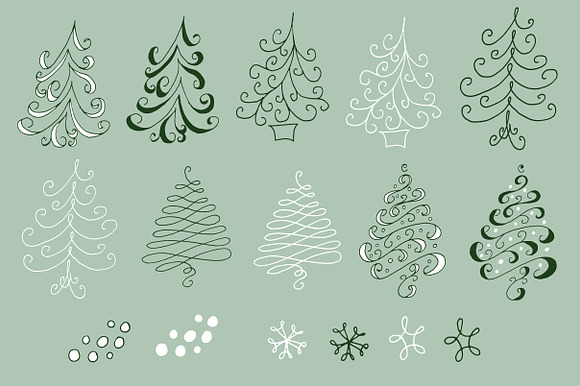 Christmas Tree Doodle Clipart Set! in Objects - product preview 1