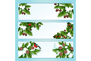 Christmas tree, holly berry banners