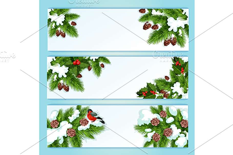 Christmas tree, holly berry banners in Graphics - product preview 8